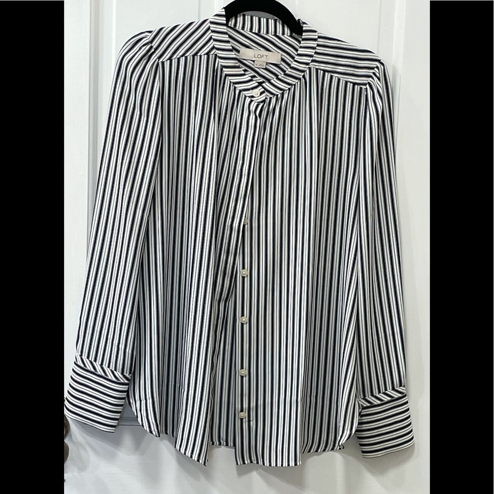 LOFT Black and White Striped Blouse